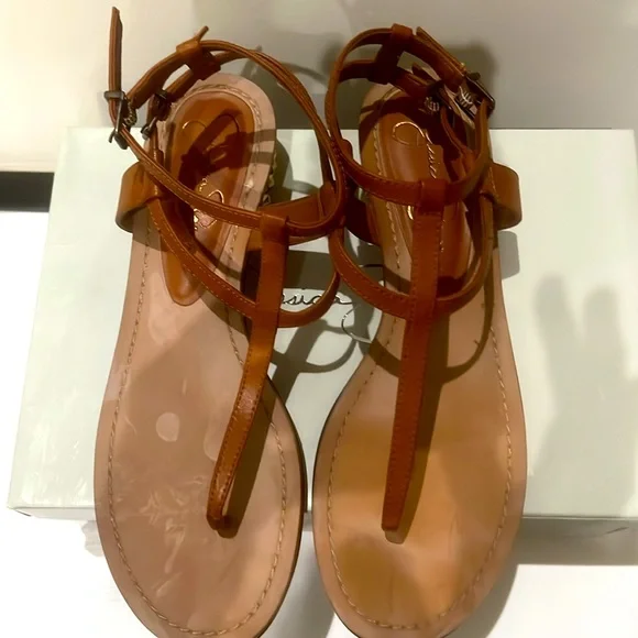 Cognac gladiator, sandals leather with gold heel by Jessica Simpson. 8.5. - Picture 2 of 5